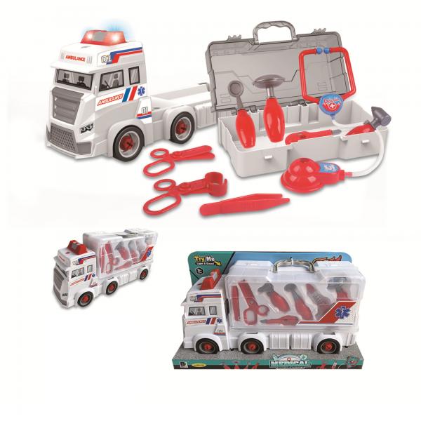 Ambulancia con Accesorios 9pzs Luz y Sonidos 3a+(436045)