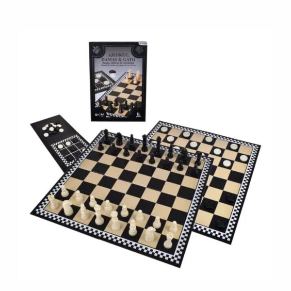 Juego de Mesa Ajedrez/Damas/Tic Tac Toe 3 en 1