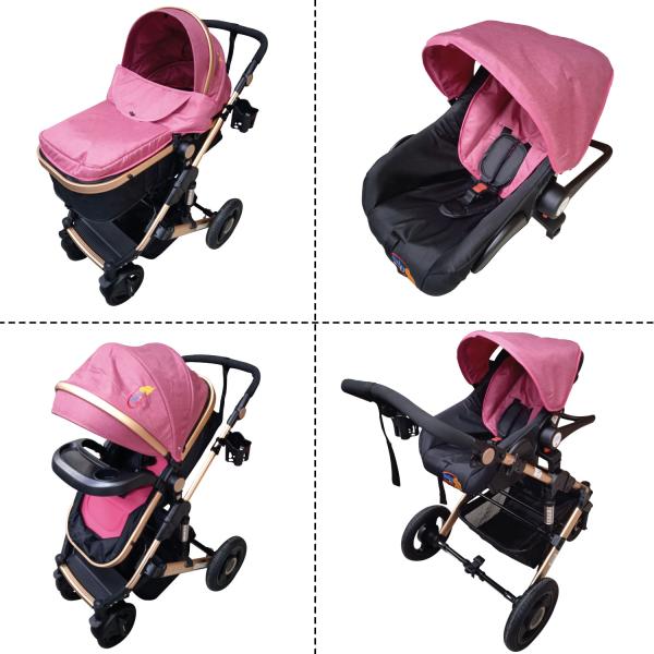Coche para Bebé 4 en 1 (Silla de Carro, Moisés, Portabebe) Rosado 0m+ (447539)