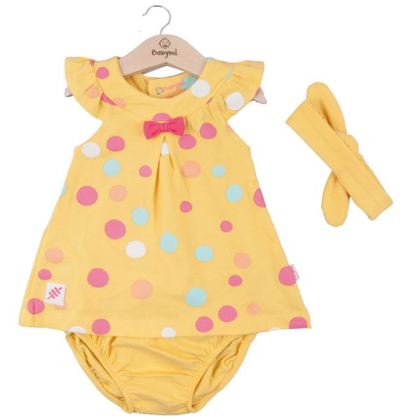 Vestido + Braga + Cinta Color Amarillo con Bolitas 9m (611122)