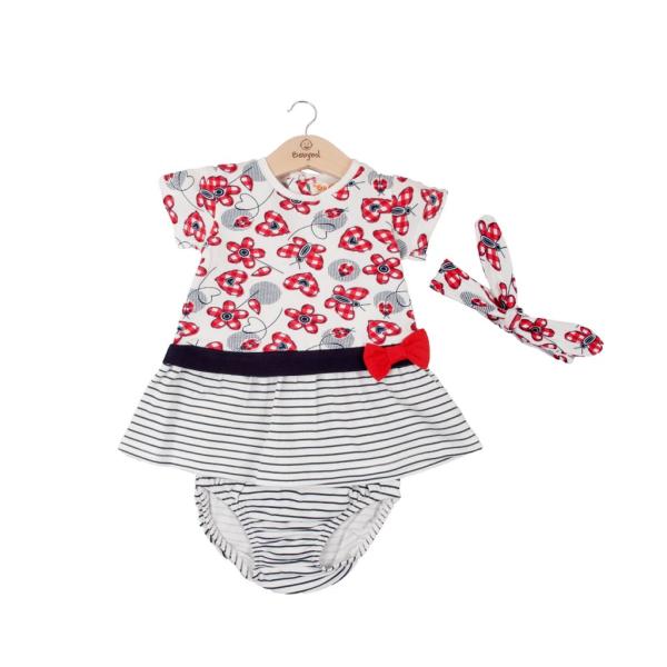 Conjunto de 2 Piezas + Cinta Blusa C/ Short Mariposa C/ Flores Color Rojo 6m (632394)