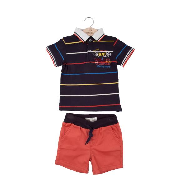 Conjunto de 2 Piezas Camisa Tipo Polo C/ Short  Azul C/ Rojo 12m (626782)