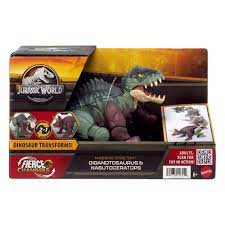 Figura Jurassic World 2en1 Giganotosaurus y Nasutoceratops 6a+