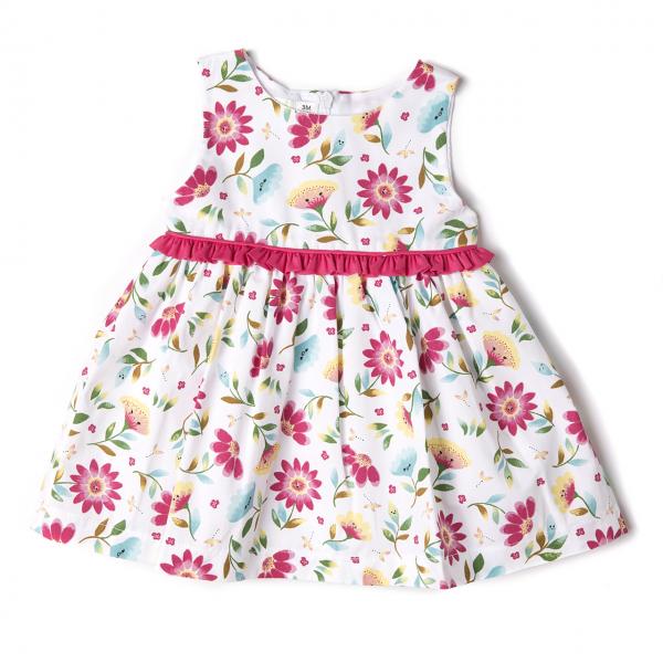 Vestido sin Mangas Flores Blanco/Fucsia 6m