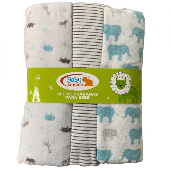 Juego de Sábanas para Bebé Set de 3 piezas (Elefante-Rayas)