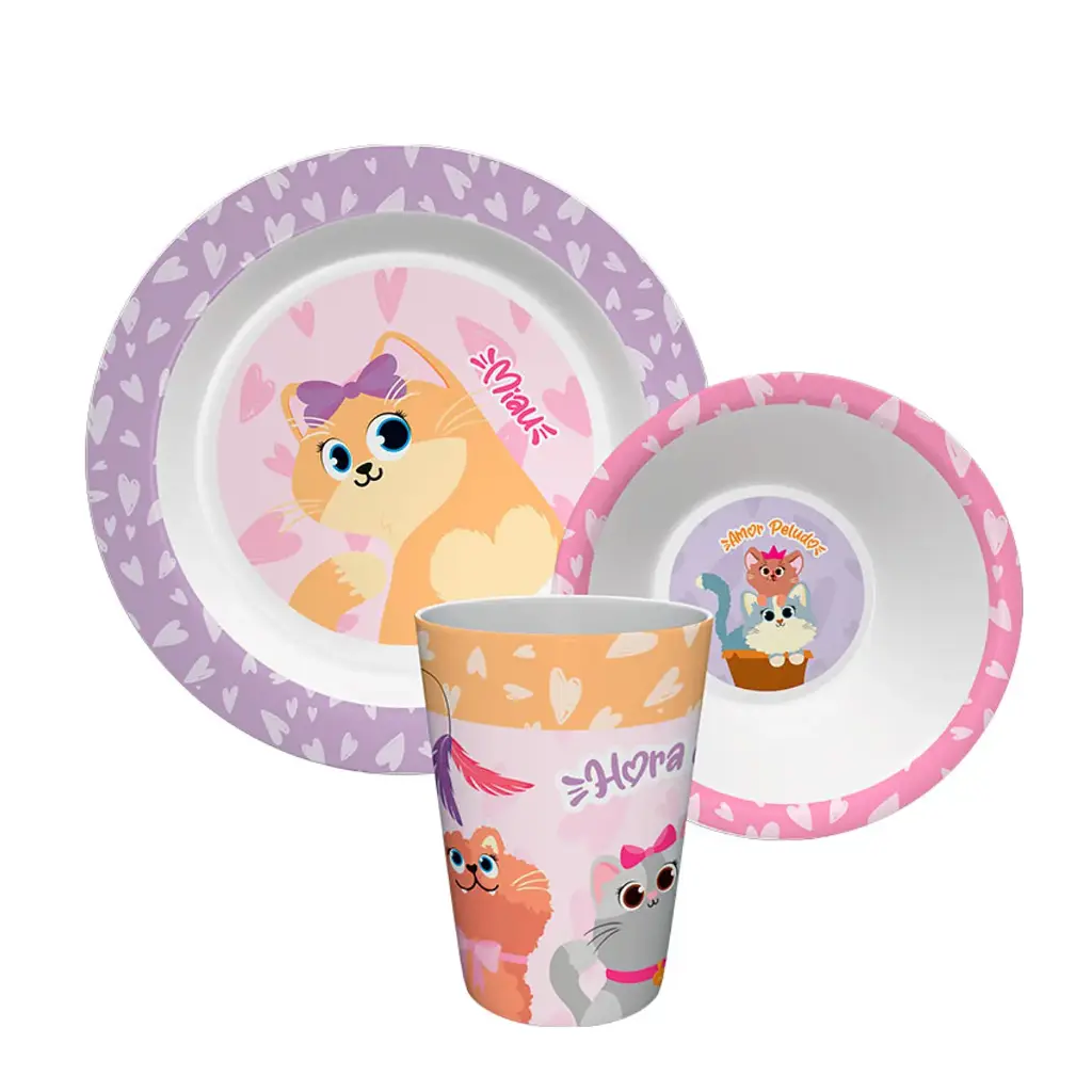 Set de Vajilla de 3 Pzs de Gatos 2a+