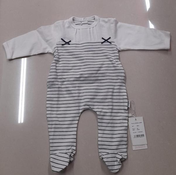 Mameluco Manga Larga Blanco Rayas Azules c/Lazos Caja de Regalo 0m