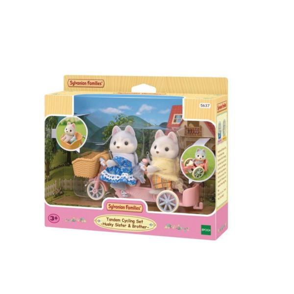 Familias Sylvanian Conjunto de Ciclismo en Tándem Husky Sister & Brother 3a+
