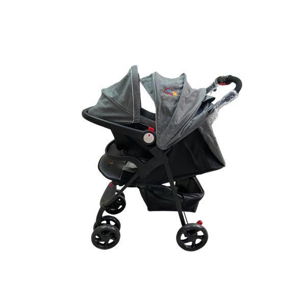 Coche 4 Rueda Gris  c/Portabebé 14Kg Máx(459402)