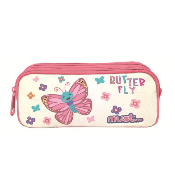 Cartuchera Must Energy 21X6X9 cm 2 Cremalleras, Butterfly