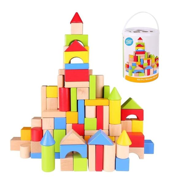 Balde Grande Bloques de Madera 100pzs 12m+