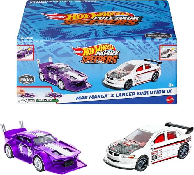Hot Wheels Set/ 2 Autos de Fricción Pull-Back 3a+