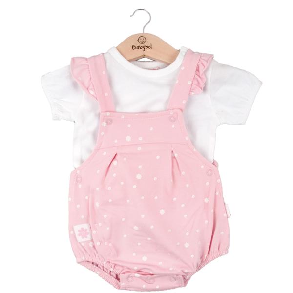 Conjunto de 2 Piezas Overol Corto C/ Blusa Rosado C/ Blanco 6m (611610)