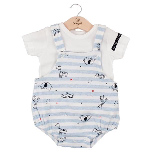 Conjunto de 2 Piezas Overol Corto C/ Camiseta Animales de la Selva Celeste Niño 3m (611849)