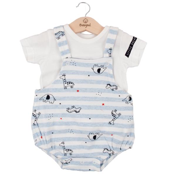 Conjunto de 2 Piezas Overol Corto C/ Camiseta Animales de la Selva Celeste Niño 9m (611863)