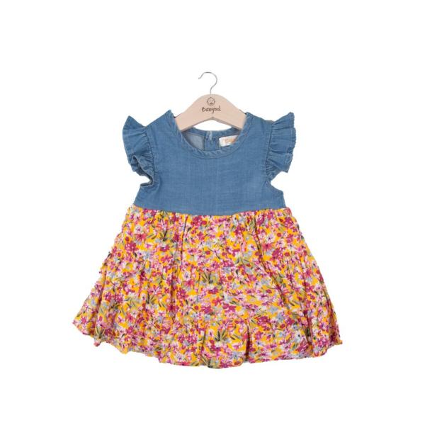 Vestido Manga Corta Color Mezclilla C/ Flores 6m (628175)