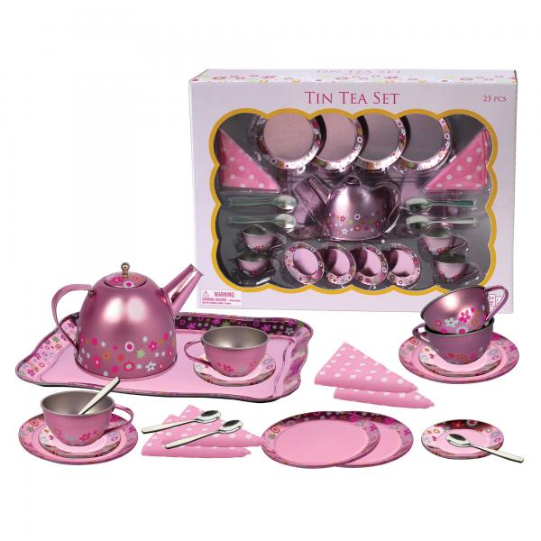 Juego de Té Rosa Metálico Flores 23pzs 3a+( CH41047 )