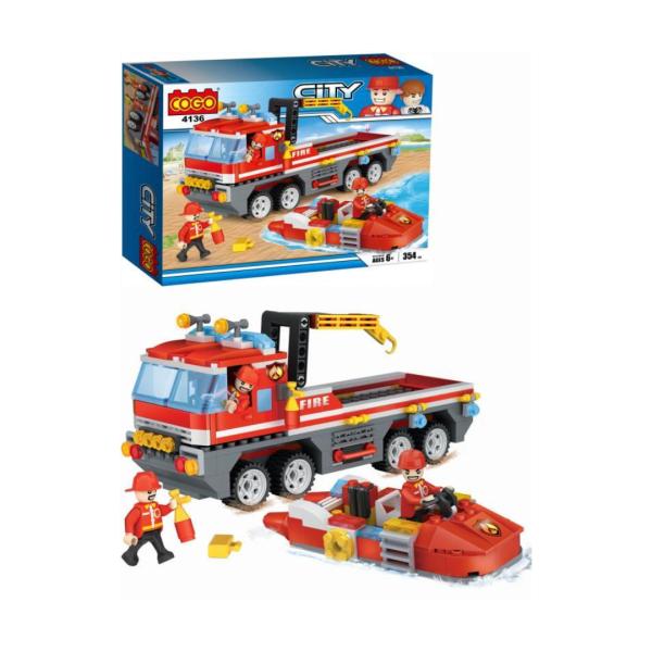 Camión y Lancha de Bomberos Armable 354pzs 6a+