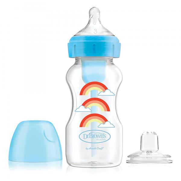 Chupón Ancho Opt Plus +9 Oz Azul con Tetina de Transición  (WB91605-P3)