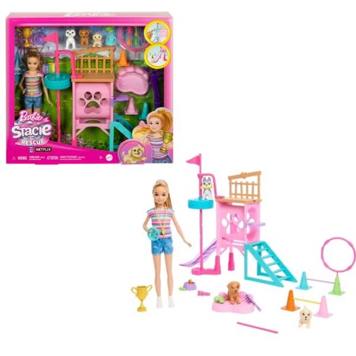 [MTHRM10] Muñeca Barbie Stacie al Rescate Set de Juegos con Cachorros 3a+