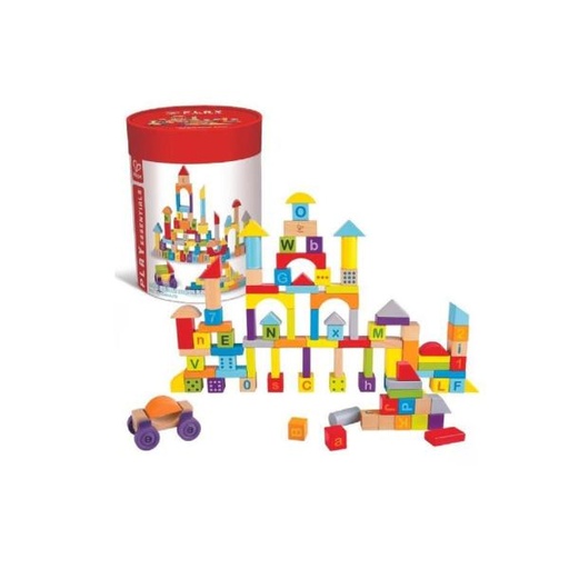 [HIE8488] Balde de Bloques de Madera 100Pzs 18m+