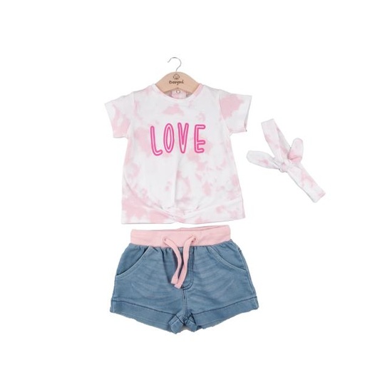 [BBL1310476M] Conjunto de 2 Piezas + Cinta Blusa y Short Niña 6m (635876)