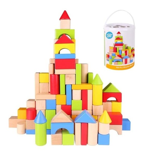 [TKTH467] Balde Grande Bloques de Madera 100pzs 12m+