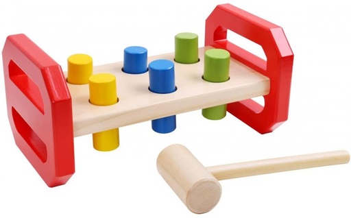 [TKB504A] Banco con Martillo y Figuras de Encajar de Madera 18m+