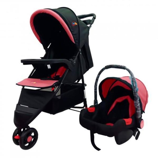 [FDAH253BP] Coche 3 Ruedas Rosado C/ Negro c/Portabebé 14Kg Máx(459396)