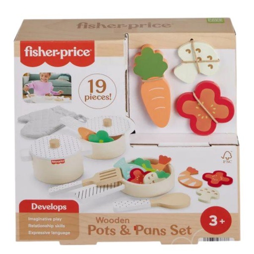 [MTHXT83] Fisher-Price Set de Ollas y Sartenes de Madera 3a+